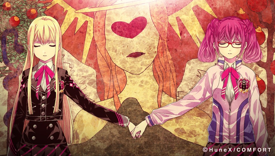 blonde_hair, matsuri_ayame, mihara_suzu, possession_magenta, purple_eyes, sarachi_yomi