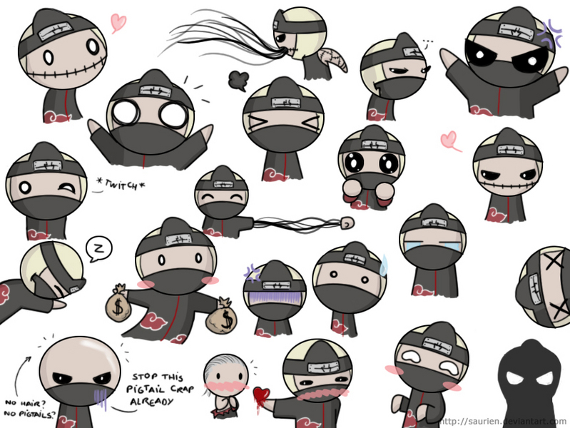 >_<, akatsuki_(naruto), alternate_hairstyle, angry, bald, blush, chibi, cloak