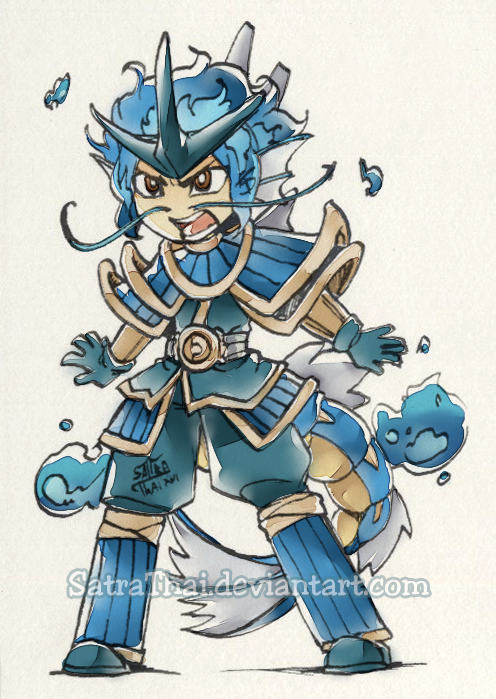 art, blue_hair, cute, drawing, gijinka, gyarados, personification, pokejinka, pokemon, satrathai