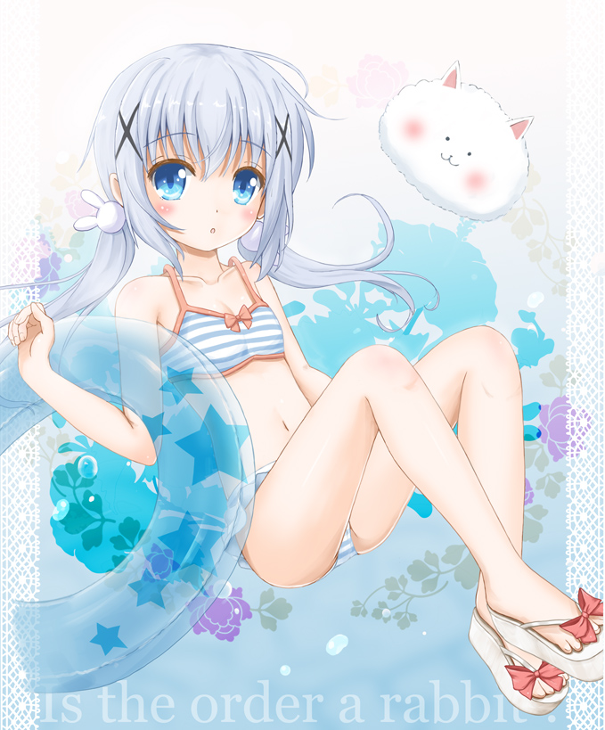 blue_eyes, blue_hair, blush, gochuumon_wa_usagi_desuka?, kafuu_chino, long_hair, low_twintails, swimsuit