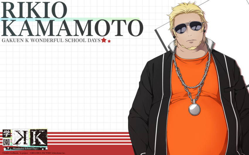 1boy, black_eyes, blonde_hair, fat, gakuen_k, kamamoto_rikio