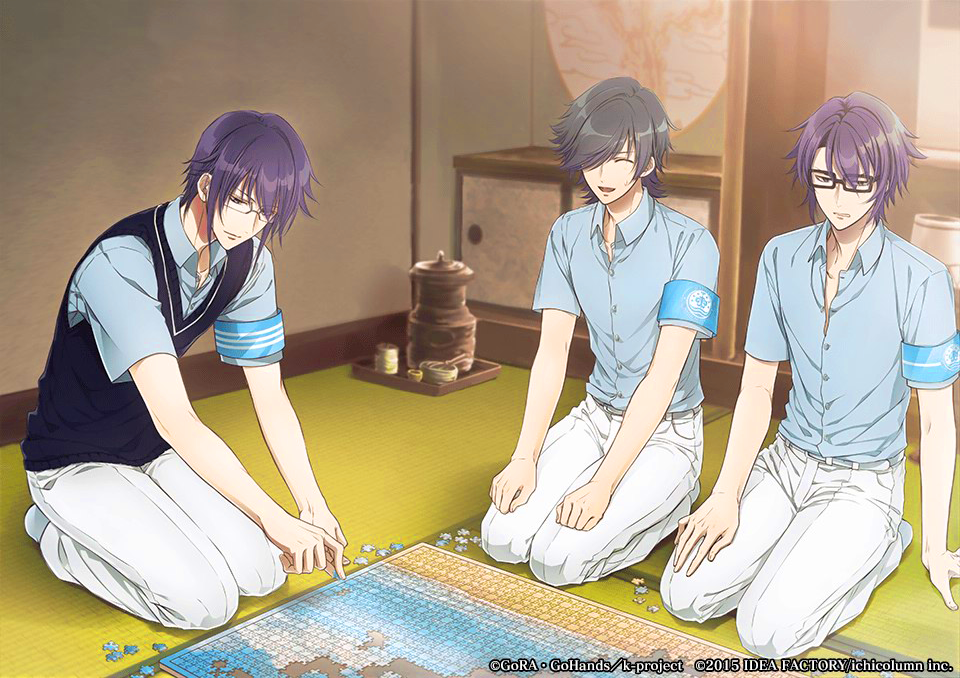3boys, akiyama_himori, black_hair, blue_eyes, fushimi_saruhiko, gakuen_k, munakata_reishi
