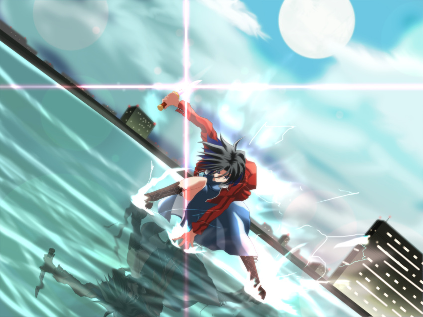 black_hair, bloody_moon, boots, cloud, highres, jacket, japanese_clothes, kara_no_kyoukai