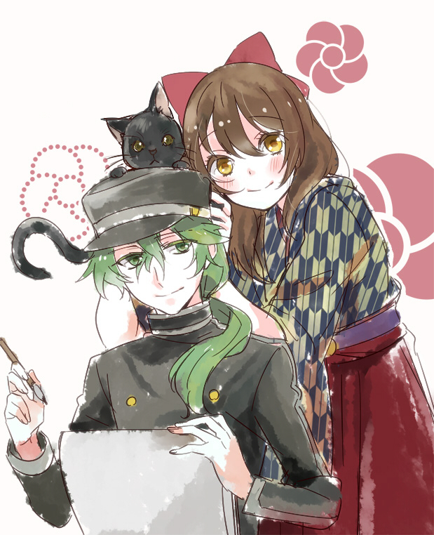 ageha, ayazuki_mei, green_eyes, green_hair, hishida_shunsou, meiji_tokyo_renka