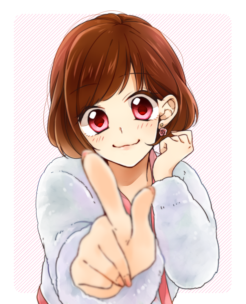 1girl, amu_(doubutsu_sentai_zyuohger), brown_hair, doubutsu_sentai_zyuohger, earrings, female, jewelry, looking_at_viewer