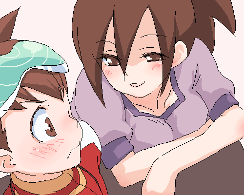 1boy, 1girl, age_difference, breasts, brown_eyes, brown_hair, capcom, family