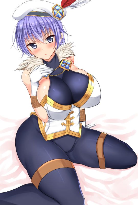 >:o, 1girl, :o, arm_support, bare_shoulders, beret, black_legwear, blue_eyes