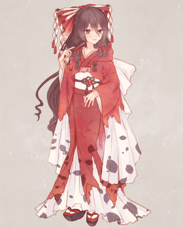 1girl, bangs, brown_eyes, brown_hair, closed_fan, dress, fan, folding_fan