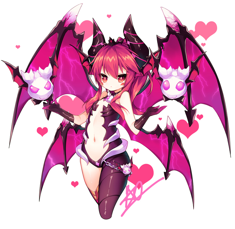 1girl, blush_stickers, demon, demon_girl, demon_horns, demon_wings, elsword, heart