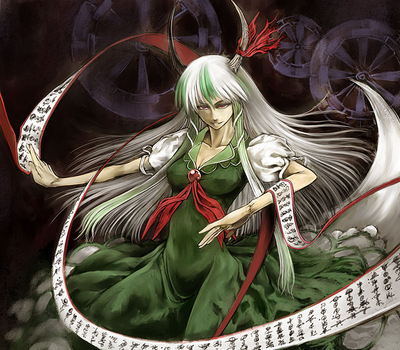 cervus, ex-keine, ex_keine, horn_ribbon, horn_ribbons, horns, kamishirasawa_keine, long_hair, red_eyes, ribbon, touhou