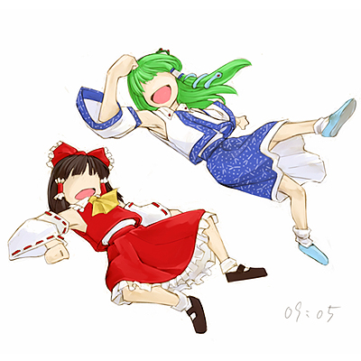 brown_hair, cervus, detached_sleeves, elbow_drop, green_eyes, hair_ribbon, hakurei_reimu, japanese_clothes