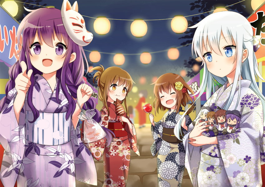 0_0, 6+girls, :d, ^_^, ^o^, akatsuki_(kantai_collection), alternate_costume, animal