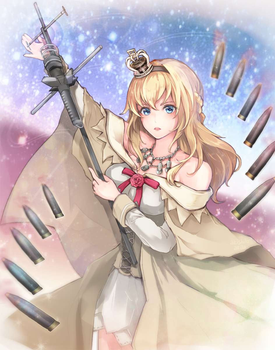 1girl, akira_(aky-la), bare_shoulders, blonde_hair, blue_eyes, braid, collarbone, commentary_request