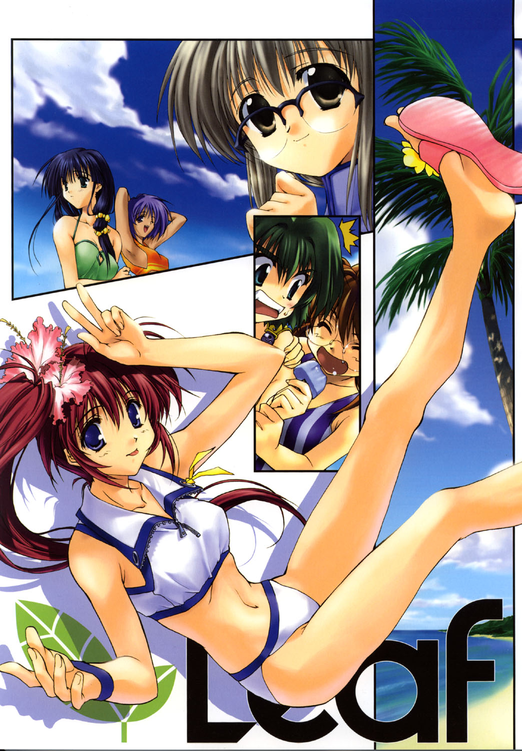 armpits, beach, bikini, comic_party, feet, glasses, haga_reiko, hands