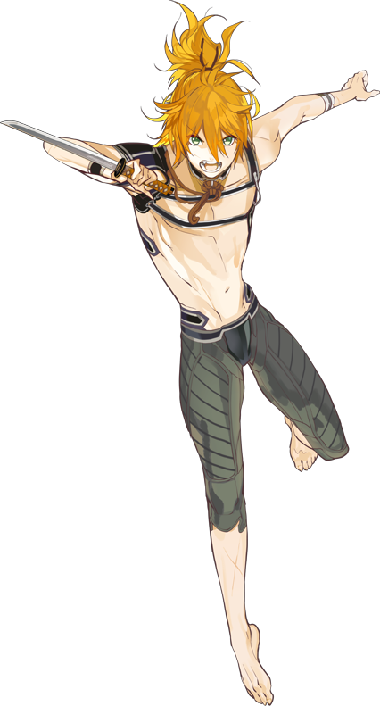 1boy, arai_teruko, green_eyes, male_focus, official_art, open_mouth, orange_hair, shirtless