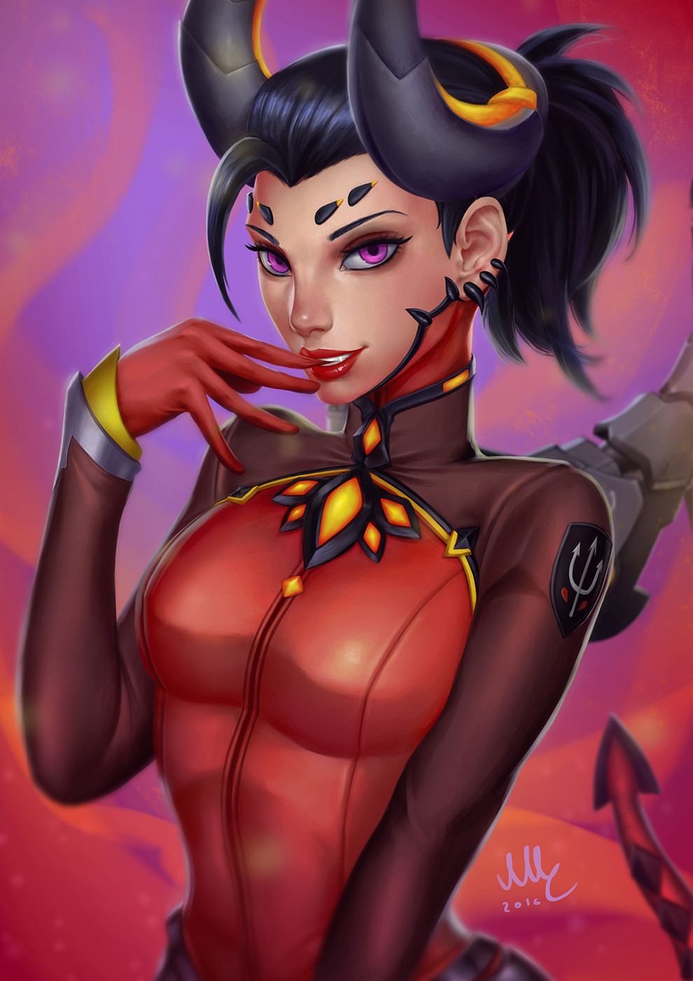 1girl, alternate_costume, artist_name, black_hair, bodysuit, breasts, dark_persona, dated