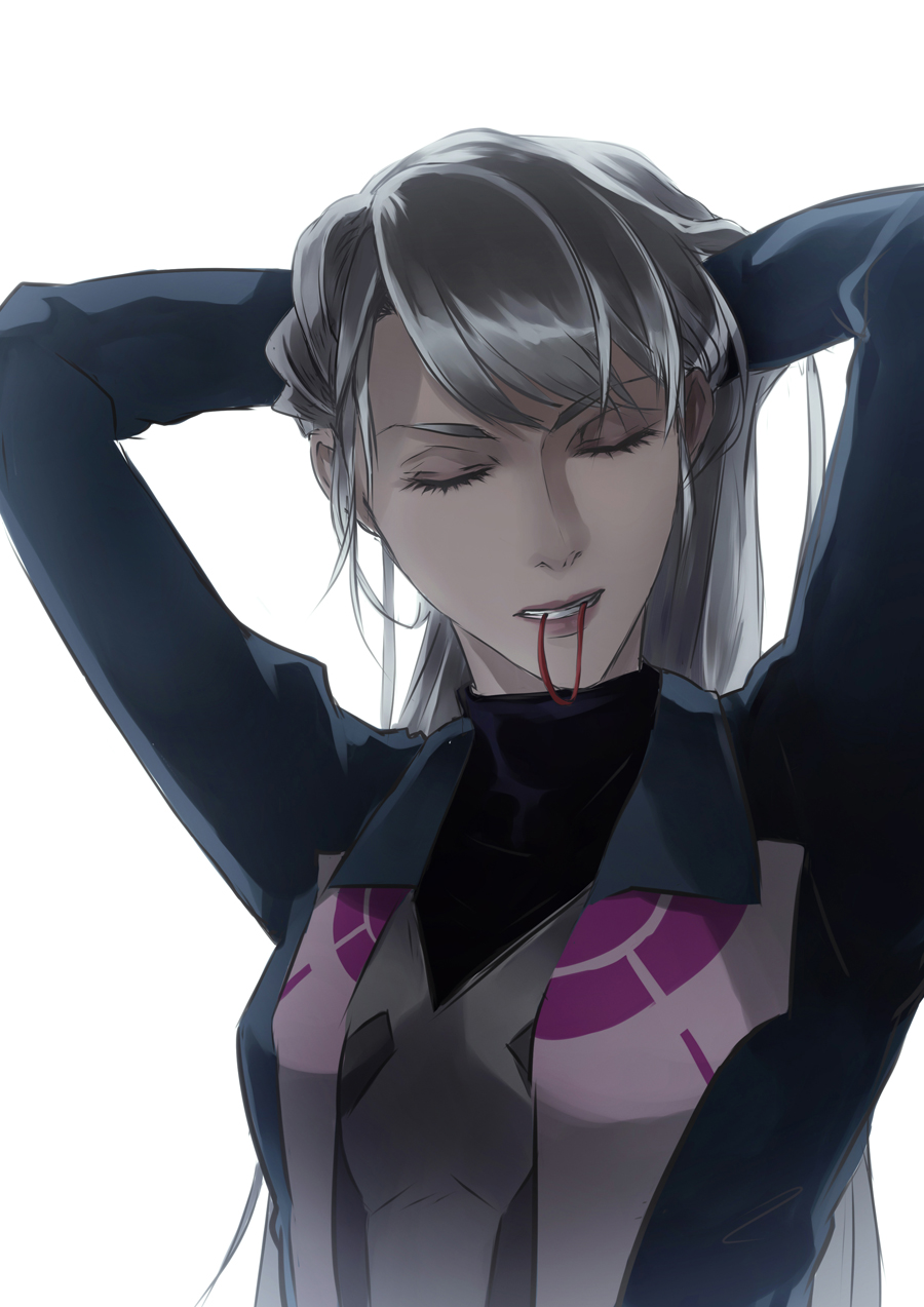 1girl, adjusting_hair, arms_up, blanche_(pokemon), closed_eyes, dark_skin, hair_tie, highres