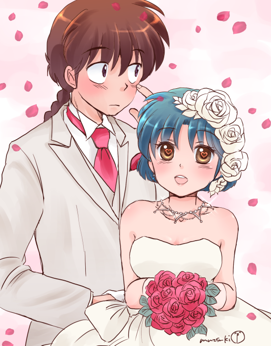 dress, flower, hanamutsuki, heart, heart-shaped_pupils, ranma_1/2, rose, saotome_ranma