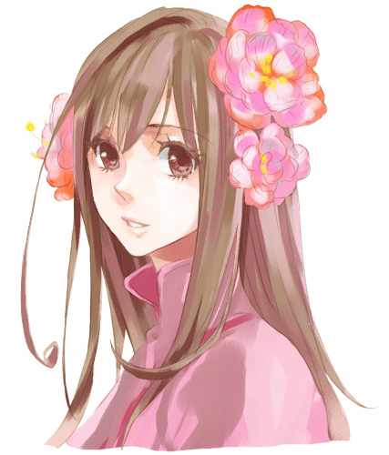 brown_eyes, brown_hair, china_dress, chinese_clothes, flower, hair_flower, hair_ornament, kmgk
