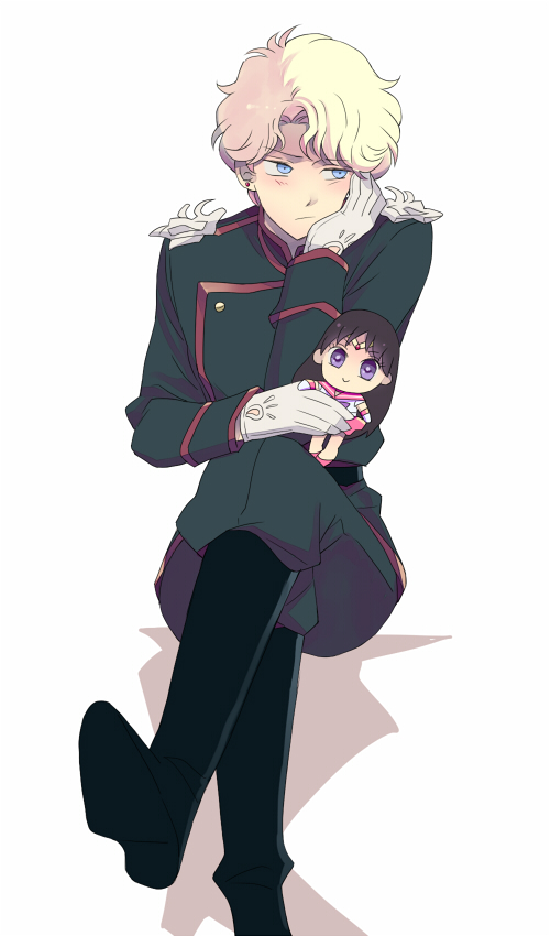 1boy, bishoujo_senshi_sailor_moon, black_boots, blonde_hair, blue_eyes, boots, character_doll, crossed_legs