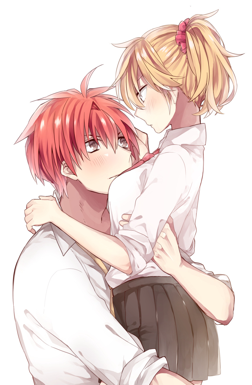 1boy, 1girl, absurdres, ariilha12, blonde_hair, highres, hug, kahara_masaki