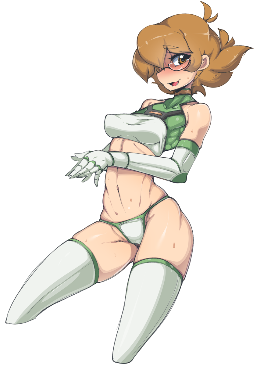 1girl, adapted_costume, breasts, brown_eyes, brown_hair, covered_nipples, glasses, hair_over_one_eye