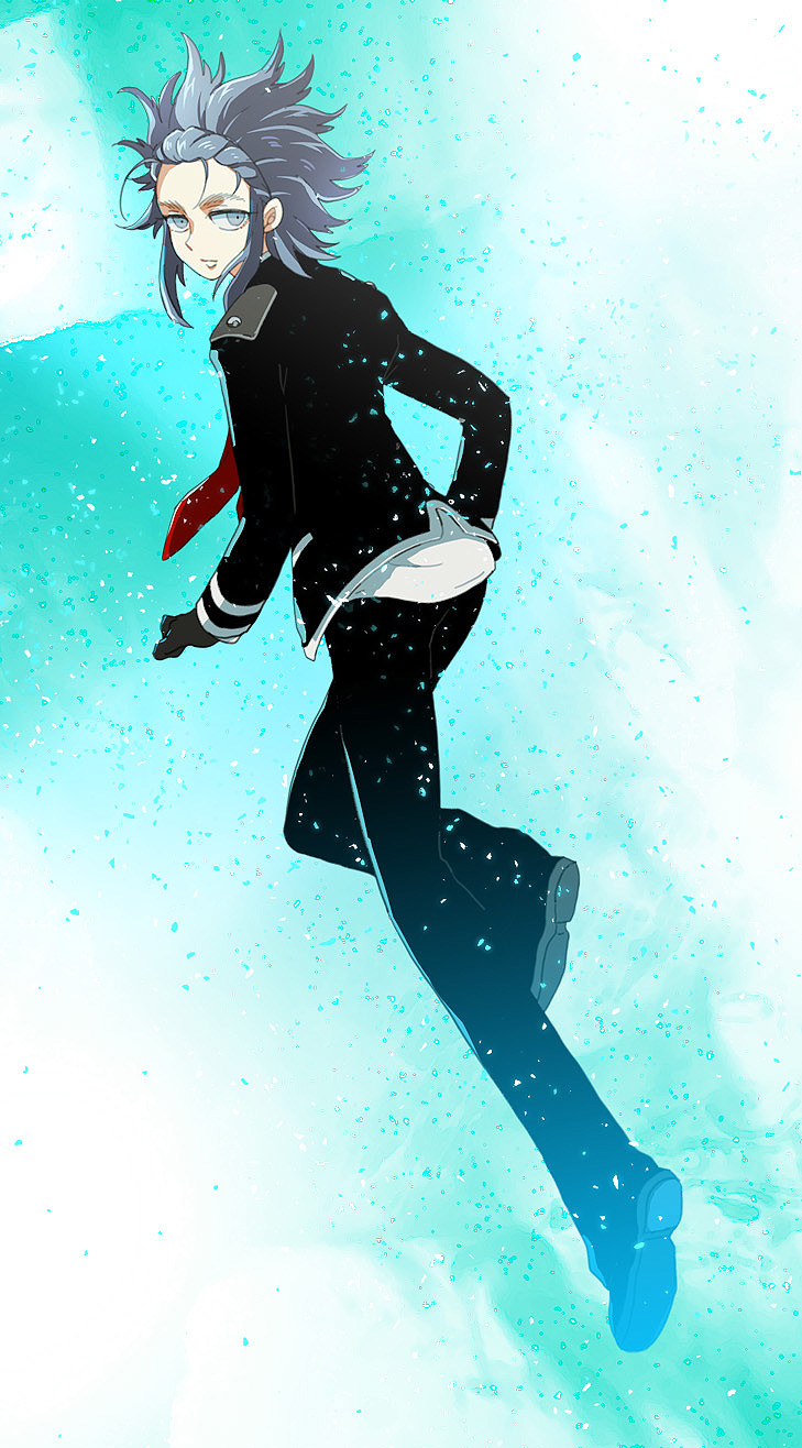 1boy, black_clothes, blue_background, blue_eyes, blue_hair, cold, coppelion, epaulettes