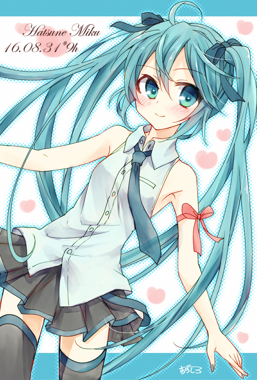 1girl, 2016, aqua_eyes, aqua_hair, artist_name, blush, character_name, dated