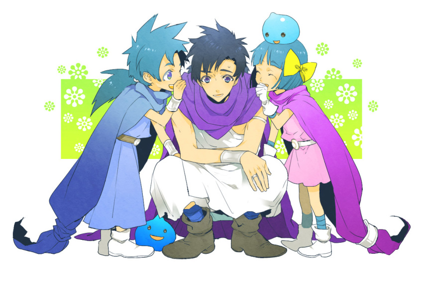 blue_hair, bow, cape, clooo, dragon_quest, dragon_quest_v, family, flora's_daughter
