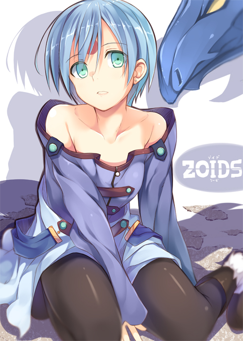 1girl, bare_shoulders, between_legs, black_boots, black_legwear, blue_hair, boots, character_request