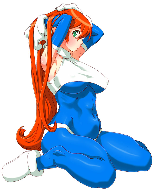 1girl, arms_up, bodysuit, breasts, covered_navel, covered_nipples, full_body, galaxy_fight