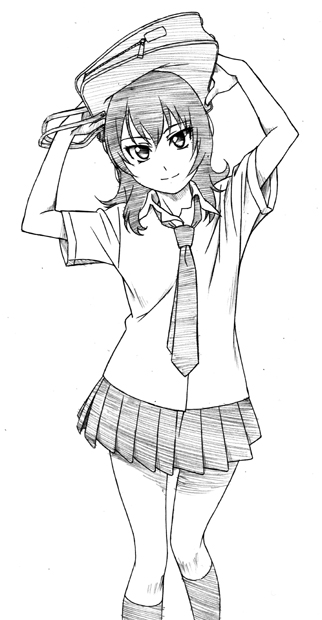 kneehighs, miniskirt, monochrome, necktie, pleated_skirt, sawa_jaaji, school_uniform, schoolgirl