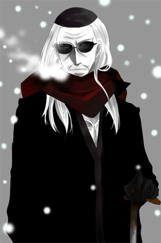 akagi, blind, cane, hat, ichikawa_(akagi), imo_(pixiv), male, scarf, snow, sunglasses, white_hair