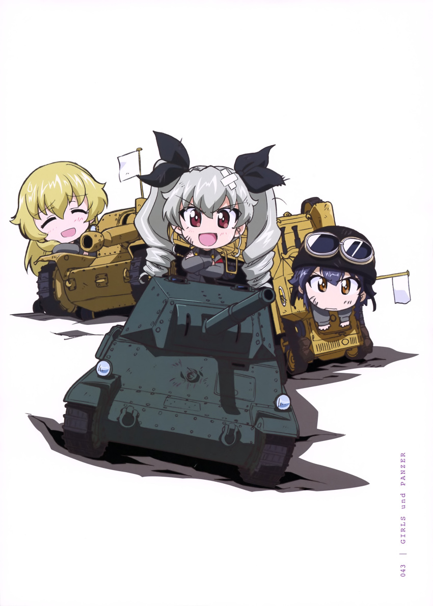 3girls, absurdres, anchovy, carpaccio, carro_armato_p40, carro_veloce_cv-33, chibi, flag