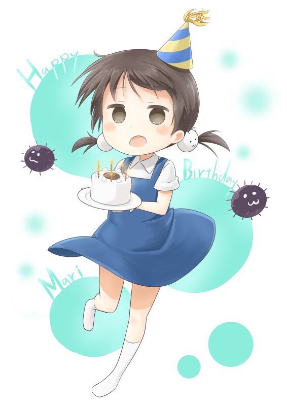 1girl, :3, :d, birthday, birthday_cake, brown_hair, cake, cat_hair_ornament