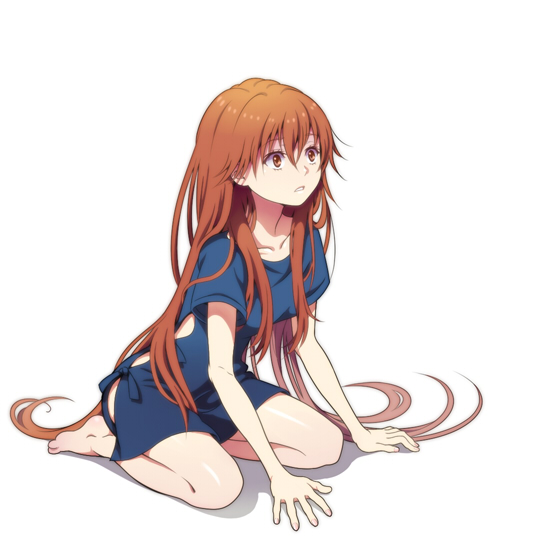 1girl, ashishi, barefoot, brown_eyes, brown_hair, dolly_(to_aru_kagaku_no_railgun), hospital_gown, long_hair