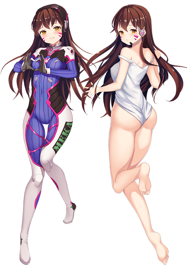 1girl, acronym, ass, bangs, bare_shoulders, barefoot, blush, bodysuit
