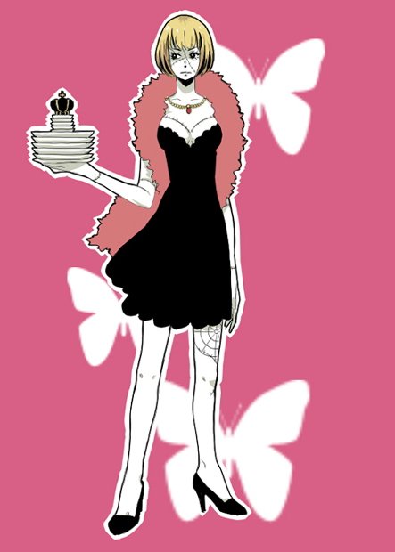 bad_id, black_dress, blonde_hair, boa, butterfly, cindry, crown, dress, feather_boa, high_heels, jewelry, necklace, one_piece, plate, shoes, short_hair, solo, stitches, victoria_cindry