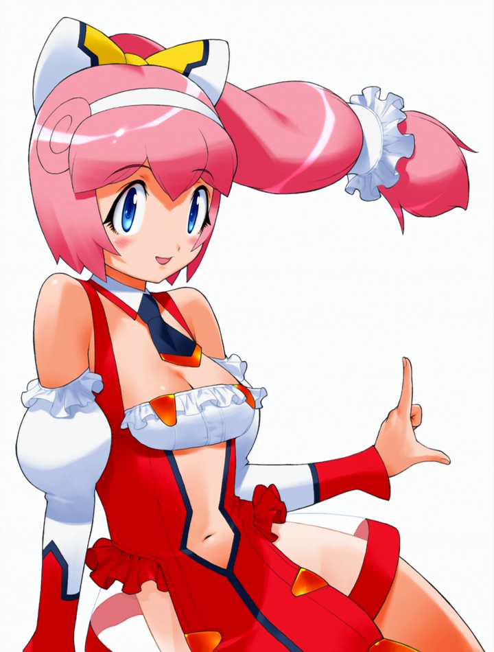 1girl, blue_eyes, bow, breasts, cleavage, detached_collar, detached_sleeves, erul_tron