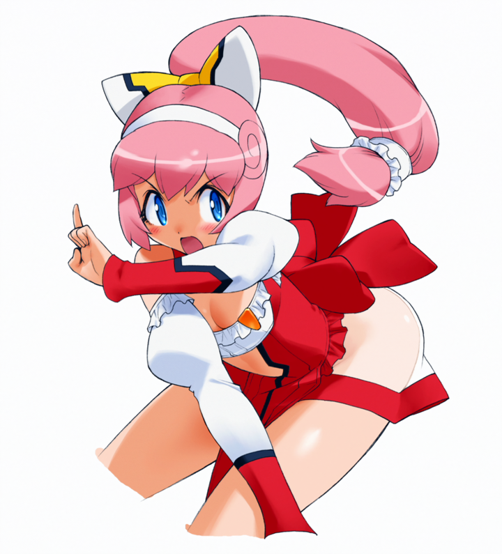 1girl, blue_eyes, bow, breasts, cropped_legs, detached_collar, detached_sleeves, erul_tron