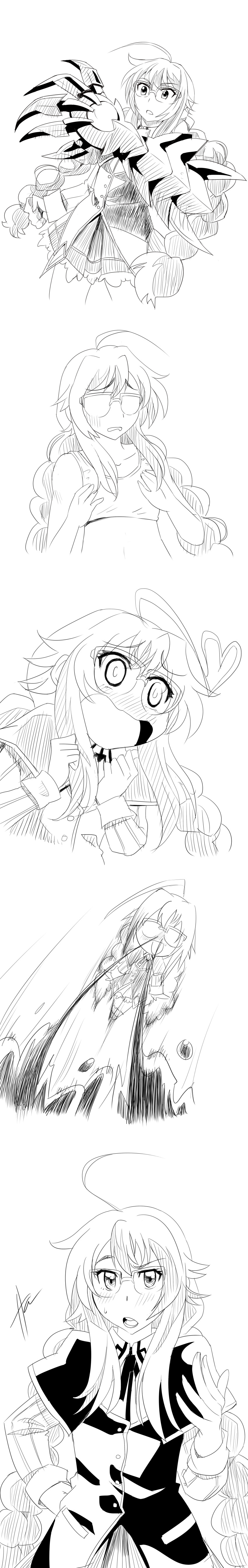 1girl, absurdres, ahoge, alternate_breast_size, alternate_hairstyle, alternate_universe, blood, blush