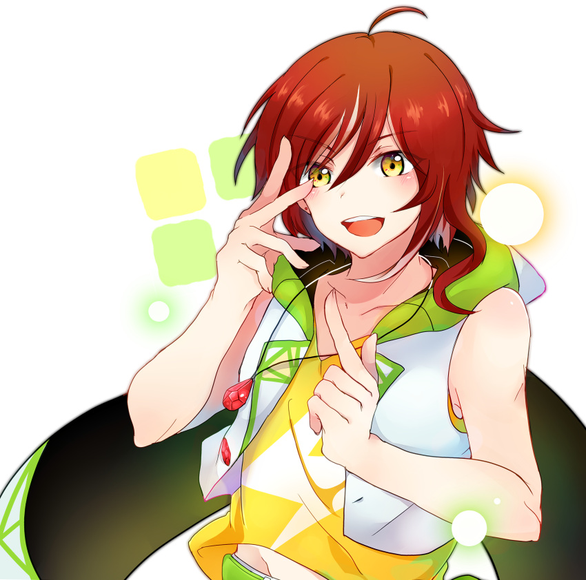 1boy, ahoge, blush, commentary_request, earrings, ensemble_stars!, highres, hood