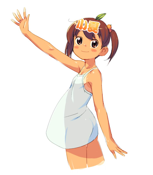 brown_eyes, brown_hair, child, konatsu-chan, nippon_housou_kyoukai, om_(artist), see-through, see-through_silhouette, short_twintails, smile, twintails, wave, waving