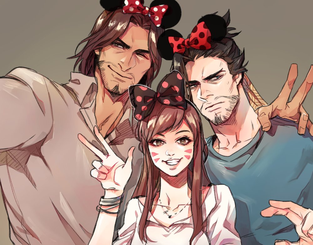 2boys, :d, ;), beard, bow, bracelet, brown_hair, collarbone