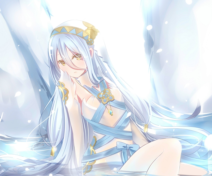 1girl, aqua_(fire_emblem_if), blue, blue_hair, blue_ribbon, bow, elbow_gloves, fire_emblem