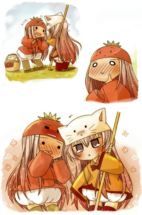 =_=, animal_hat, blush, cat_hat, hat, megurine_luka, megurine_luka_(toeto), o_o