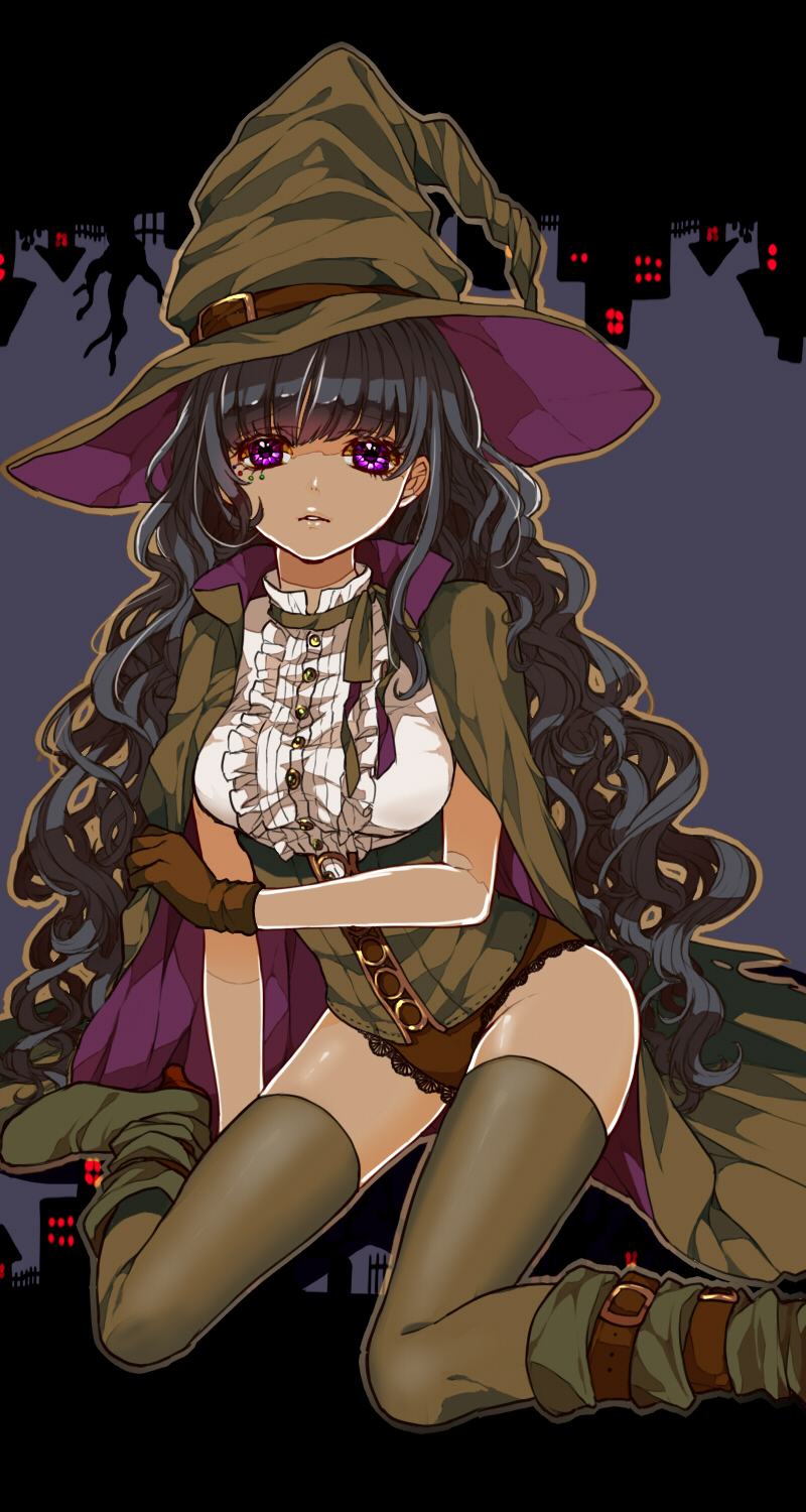 1girl, anti-eyebrow_piercing, arm_support, bangs, black_hair, boots, breasts, brown_gloves