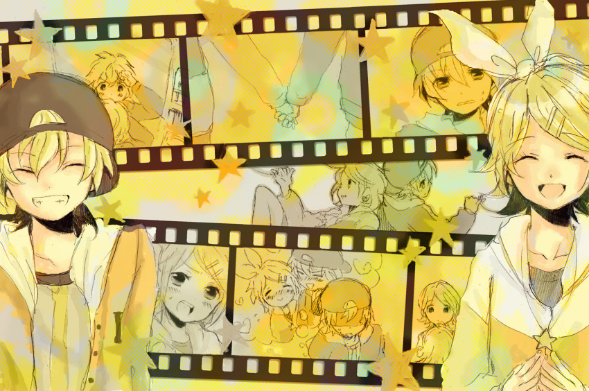 blonde_hair, blush, casual, chokokorone, grin, hair_ornament, hair_ribbon, hairclip
