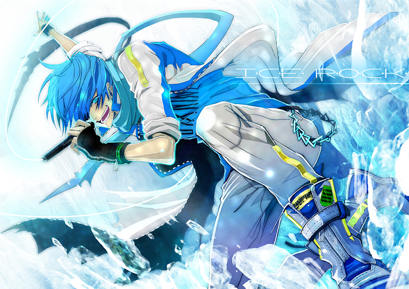 1boy, blue_eyes, blue_hair, casual, chain, chains, fingerless_gloves, gloves