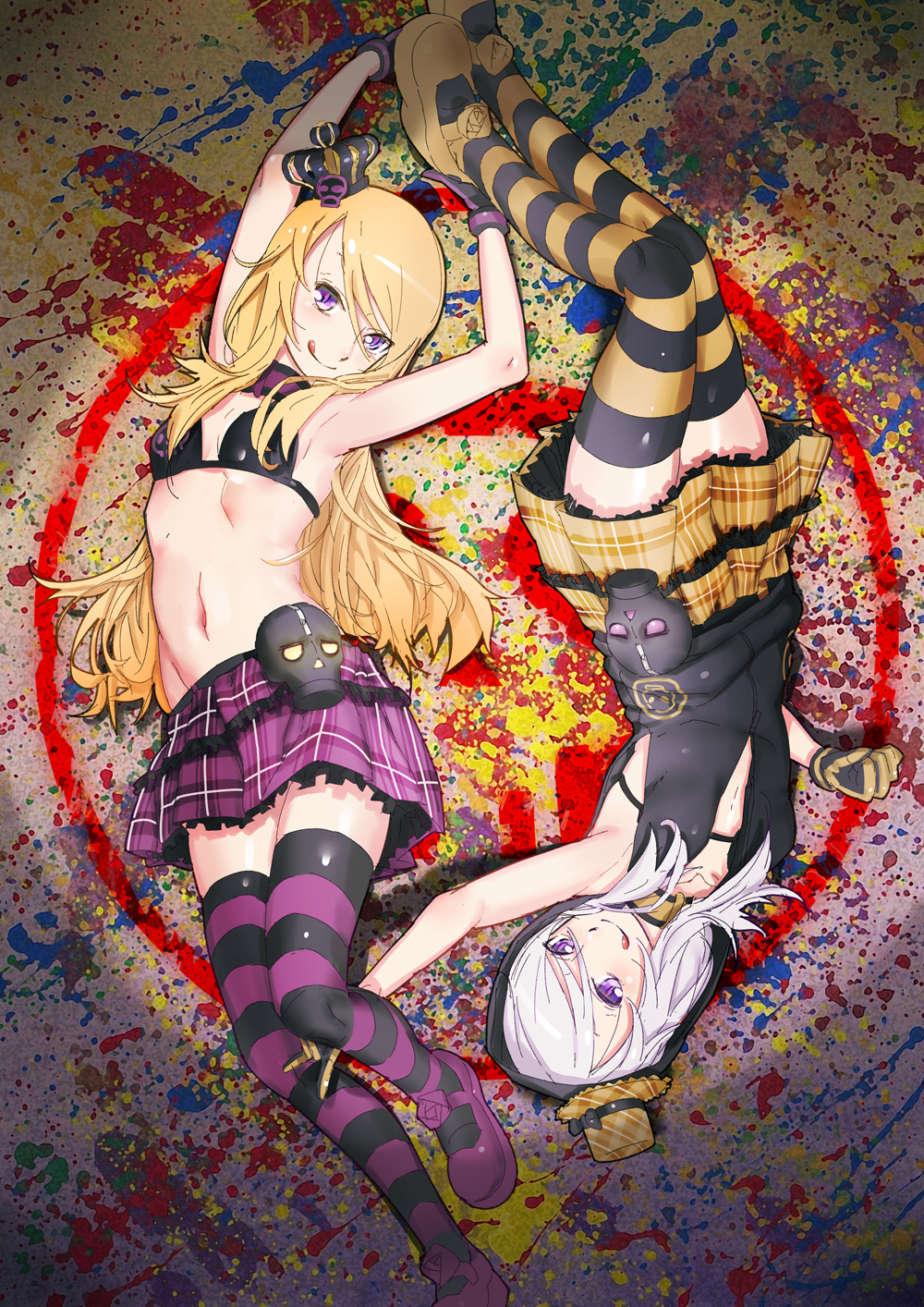 2girls, :q, bikini_top, blonde_hair, crown, czk021, exela_(summon_night), gloves